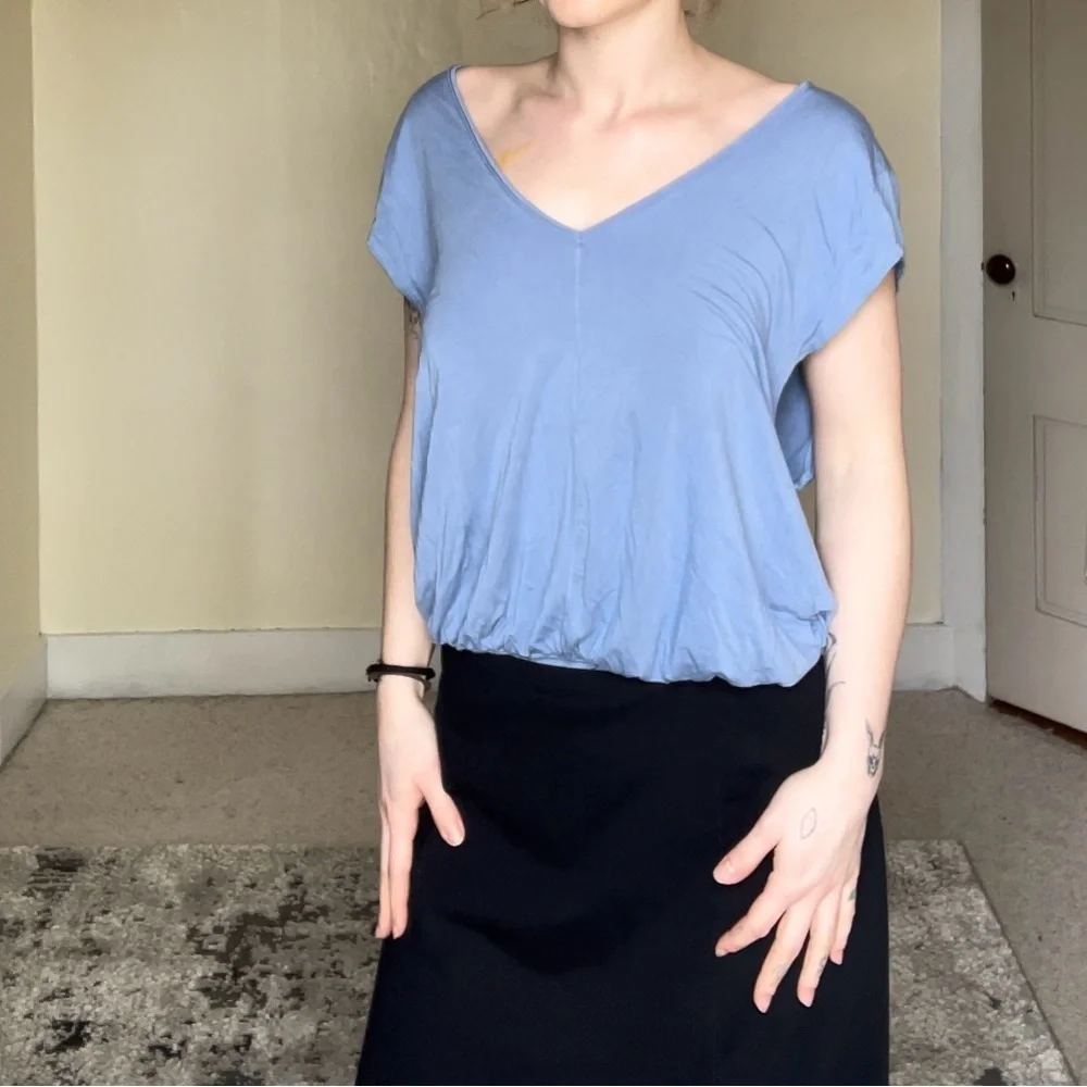 Free People Periwinkle Blue Purple Cap Sleeve Bodysuit Flowy Loose Stretch Comfy